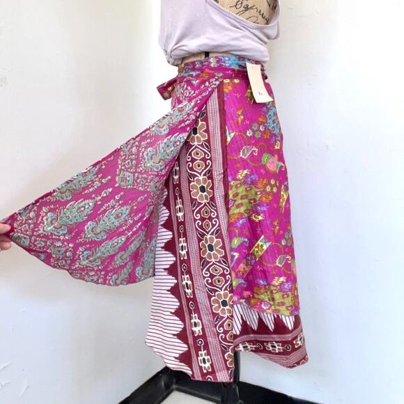 URBAN NOMAD 100% silk wrap midi boho skirt size MEDIUM - Picture 4 of 9